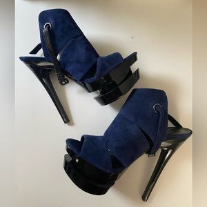 Blue Platform Peep toe sling backs